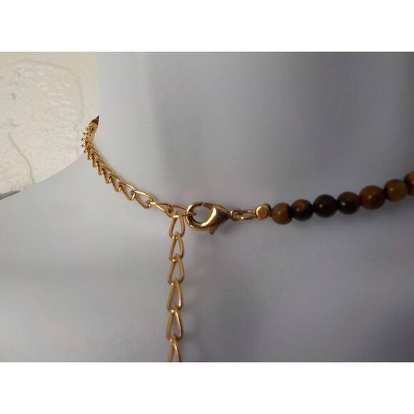 Etikka Choker Necklace Tiger Eye Round Stone with 3 Crystals accents Length 16" - Picture 7 of 12